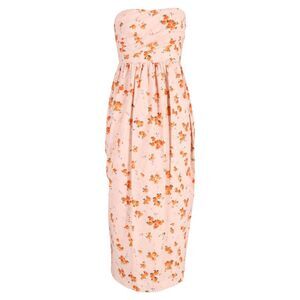 LoveShackFancy Strapless Floral Dress in Orange Cotton